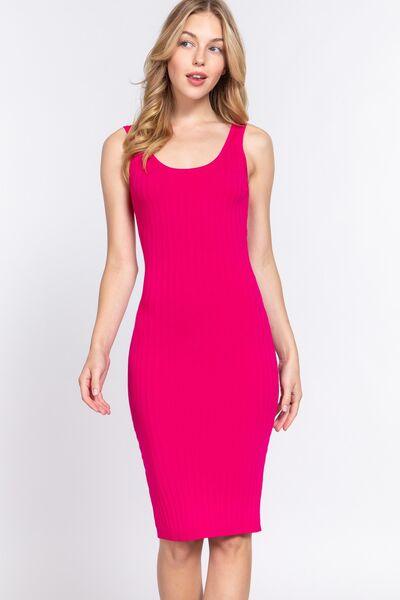 ACTIVE BASIC Ribbed Round Neck Tank Dress - AMIClubwear