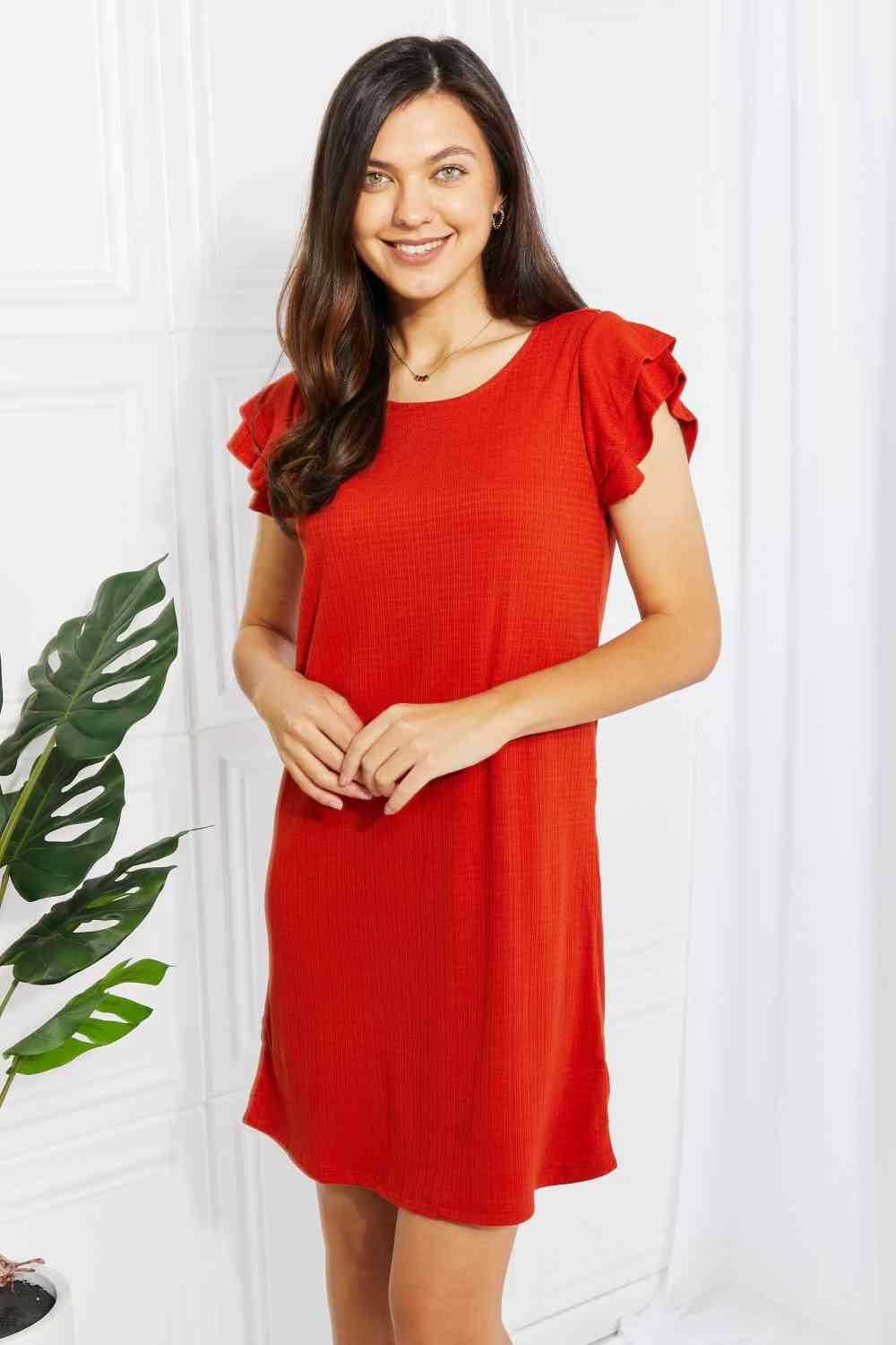 Zenana Living Life Full Size Layered Ruffle Sleeve Dress - AMIClubwear