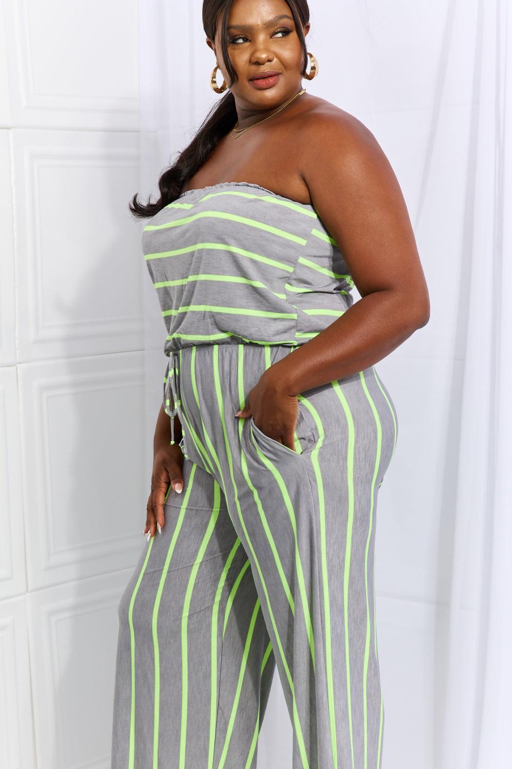 Sew In Love Pop Of Color Full Size Sleeveless Striped Jumpsuit - AMIClubwear