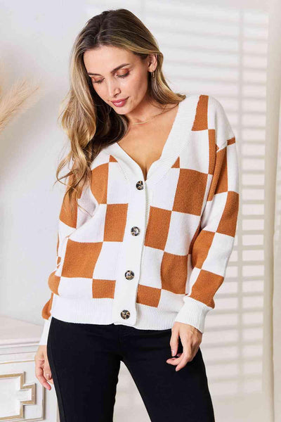 Double Take Button-Up V-Neck Dropped Shoulder Cardigan - AMIClubwear