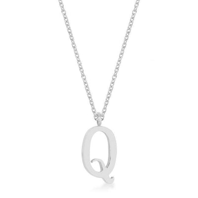 Elaina Rhodium Stainless Steel Q Initial Necklace - AMIClubwear