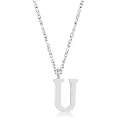 Elaina Rhodium Stainless Steel U Initial Necklace - AMIClubwear