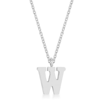 Elaina Rhodium Stainless Steel W Initial Necklace - AMIClubwear