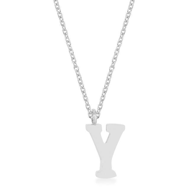 Elaina Rhodium Stainless Steel Y Initial Necklace - AMIClubwear