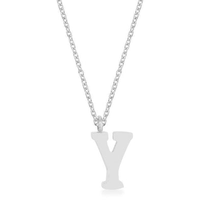 Elaina Rhodium Stainless Steel Y Initial Necklace - AMIClubwear