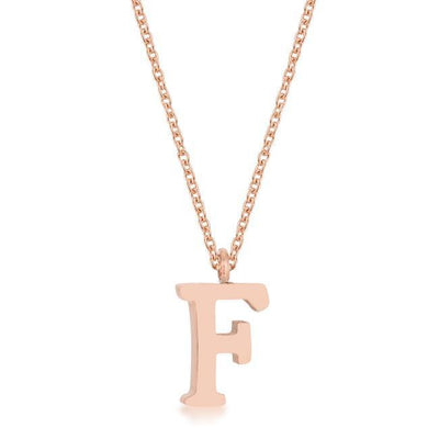 Elaina Rose Gold Stainless Steel F Initial Necklace - AMIClubwear