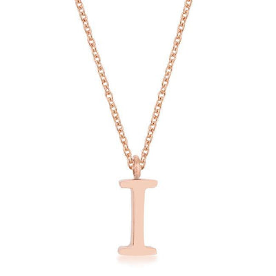 Elaina Rose Gold Stainless Steel I Initial Necklace - AMIClubwear