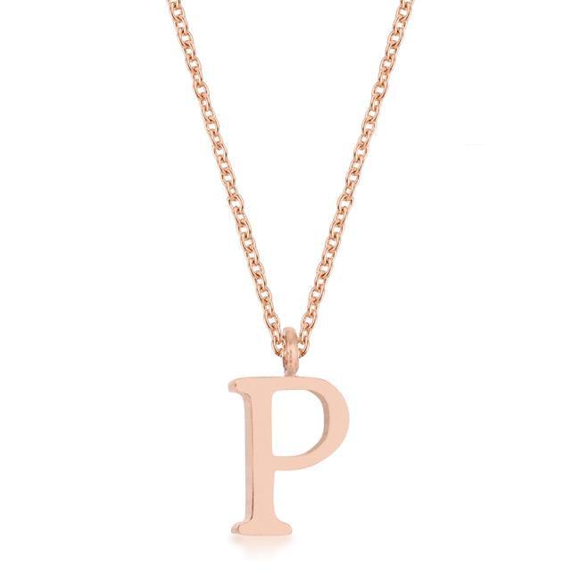 Elaina Rose Gold Stainless Steel P Initial Necklace - AMIClubwear
