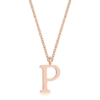 Elaina Rose Gold Stainless Steel P Initial Necklace - AMIClubwear