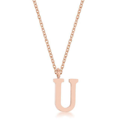 Elaina Rose Gold Stainless Steel U Initial Necklace - AMIClubwear