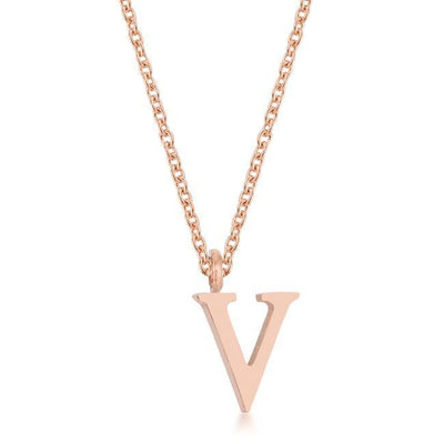 Elaina Rose Gold Stainless Steel V Initial Necklace - AMIClubwear