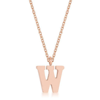 Elaina Rose Gold Stainless Steel W Initial Necklace - AMIClubwear