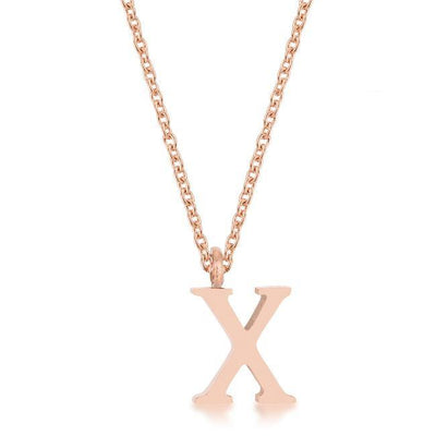 Elaina Rose Gold Stainless Steel X Initial Necklace - AMIClubwear