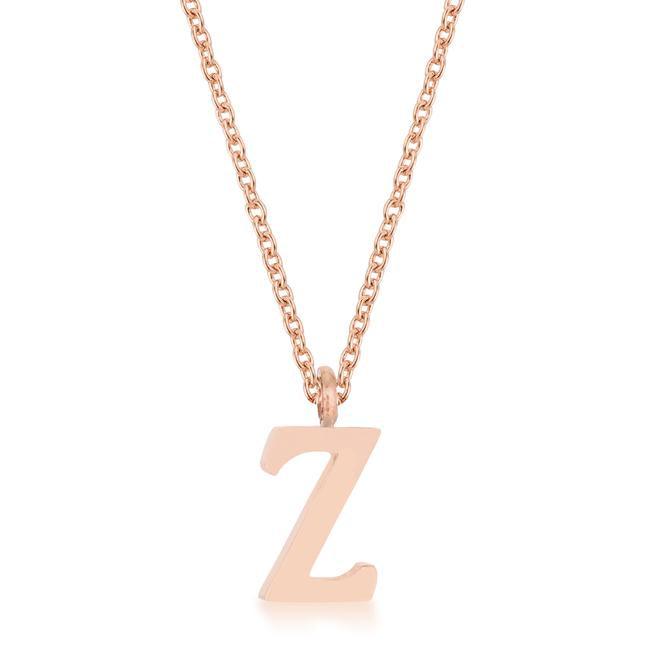 Elaina Rose Gold Stainless Steel Z Initial Necklace - AMIClubwear