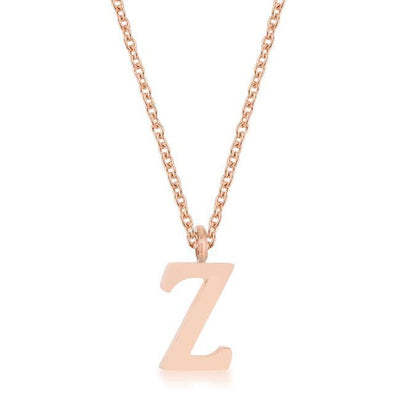 Elaina Rose Gold Stainless Steel Z Initial Necklace - AMIClubwear