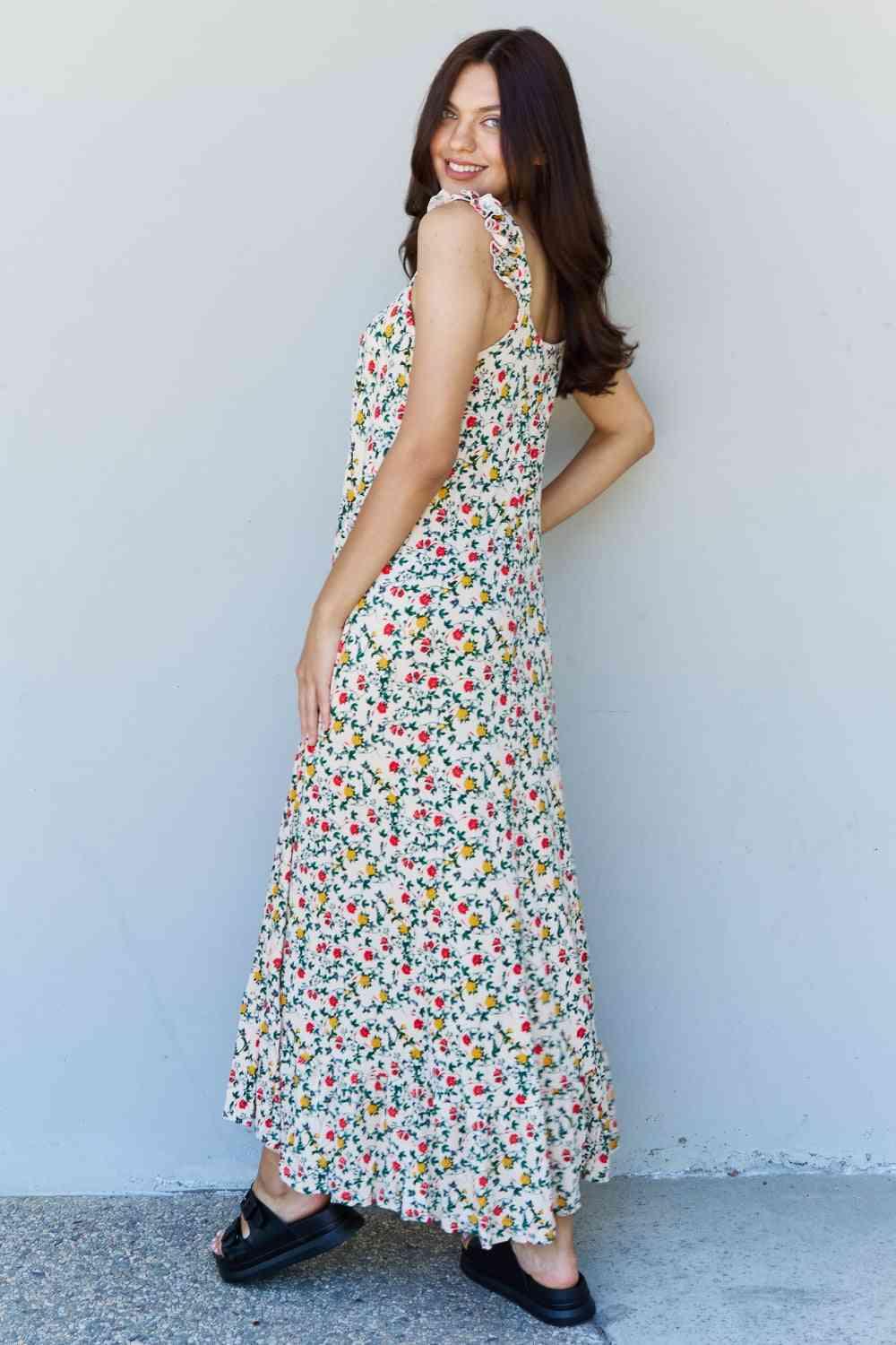 Doublju In The Garden Ruffle Floral Maxi Dress in Natural Rose - AMIClubwear