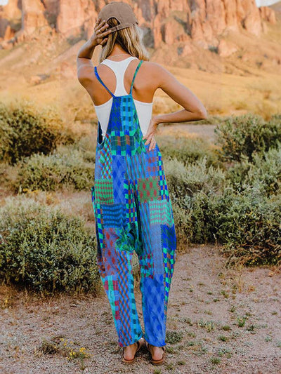 Full Size Printed V-Neck Sleeveless Jumpsuit - AMIClubwear