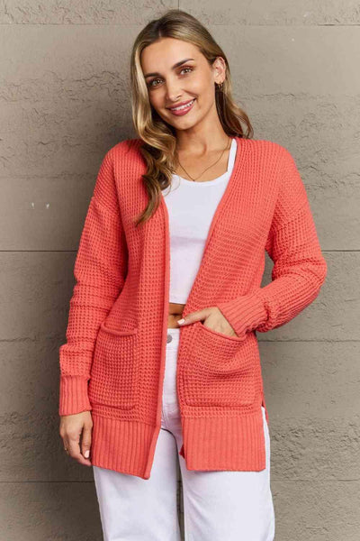 Zenana Bright & Cozy Full Size Waffle Knit Cardigan - AMIClubwear