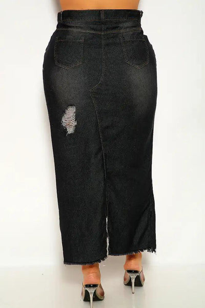 Faded Black Denim Plus Size Skirt - AMIClubwear