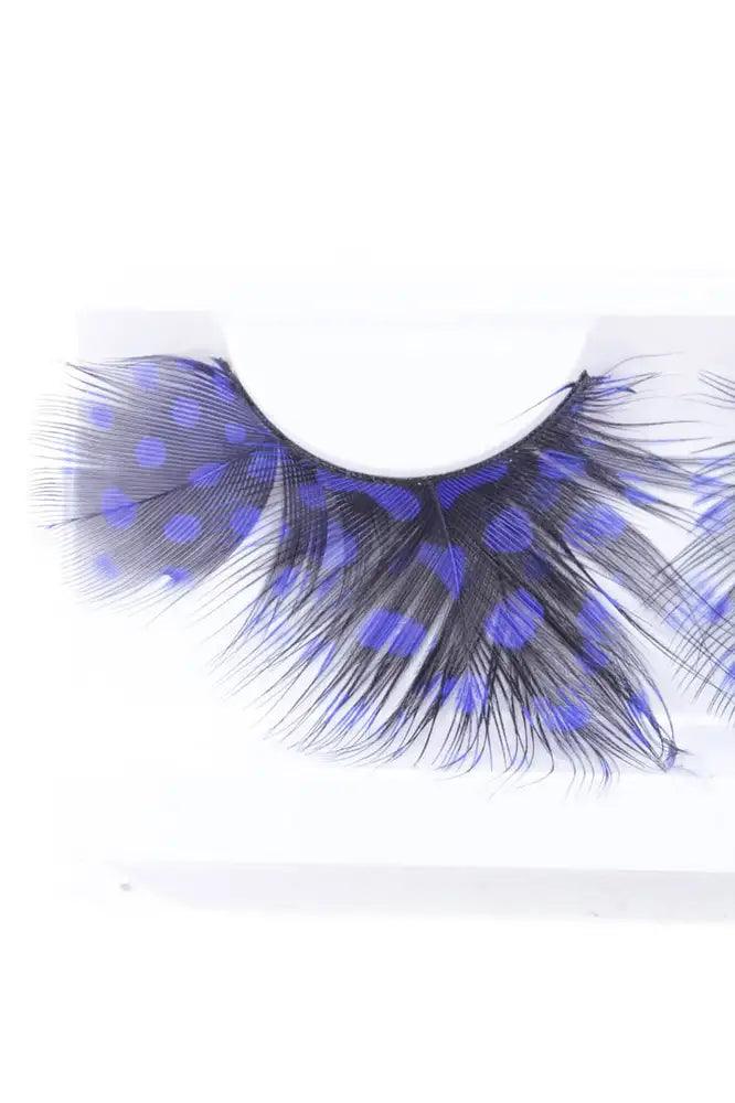 Faux Feather Royal Blue Black Eyelashes - AMIClubwear
