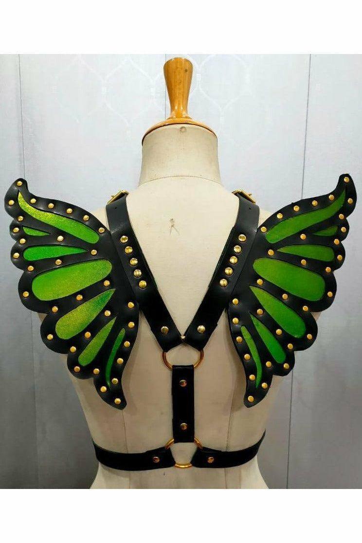 Faux Leather Green/Gold Butterfly Wing Harness - Daisy Corsets