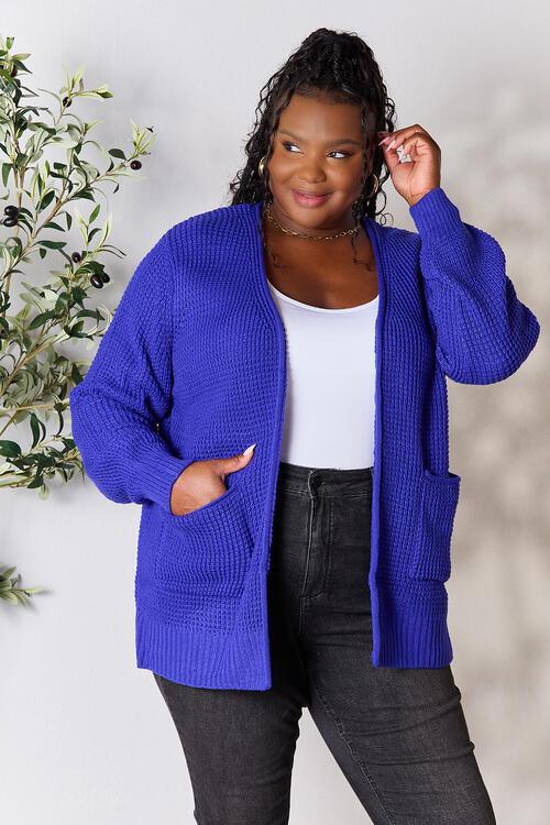 Zenana Full Size Waffle-Knit Open Front Cardigan - AMIClubwear