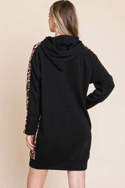 Culture Code Drawstring Leopard Long Sleeve Hooded Dress - AMIClubwear