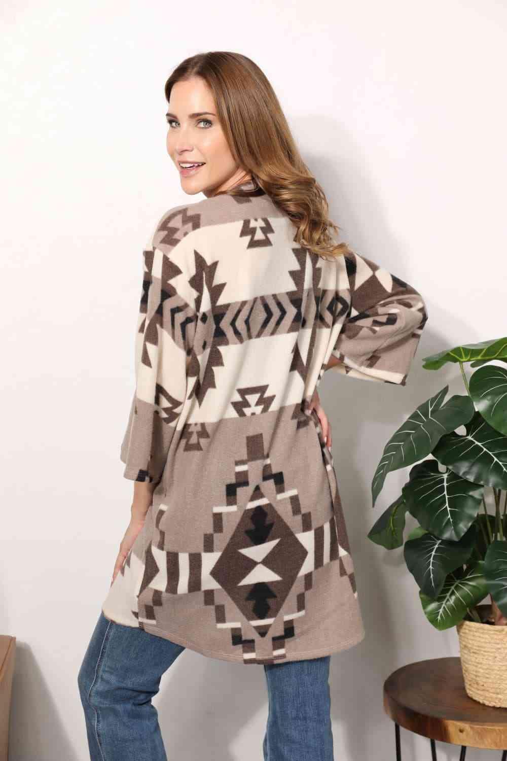 Sew In Love Full Size Cardigan with Aztec Pattern - AMIClubwear