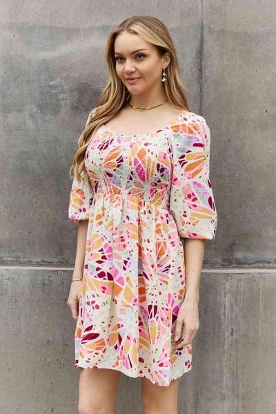 ODDI Full Size Floral Print Mini Dress - AMIClubwear