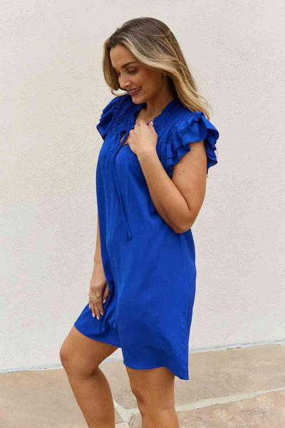 And The Why Ruffle Sleeve Smocked Detail Mini Dress - AMIClubwear