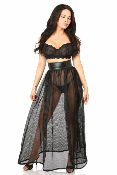 Fishnet & Faux Leather Long Skirt - Daisy Corsets
