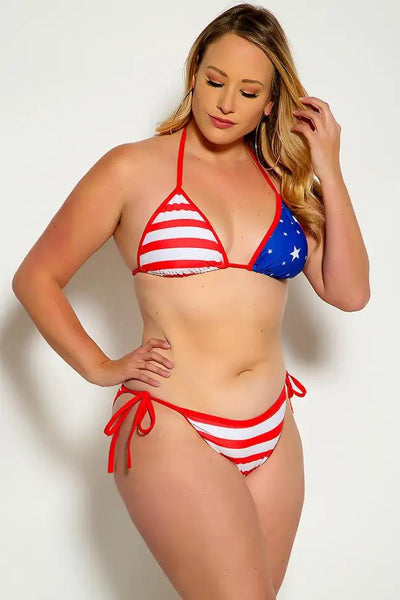 Flag Red 2 Pc. Plus Size Swimsuit - AMIClubwear
