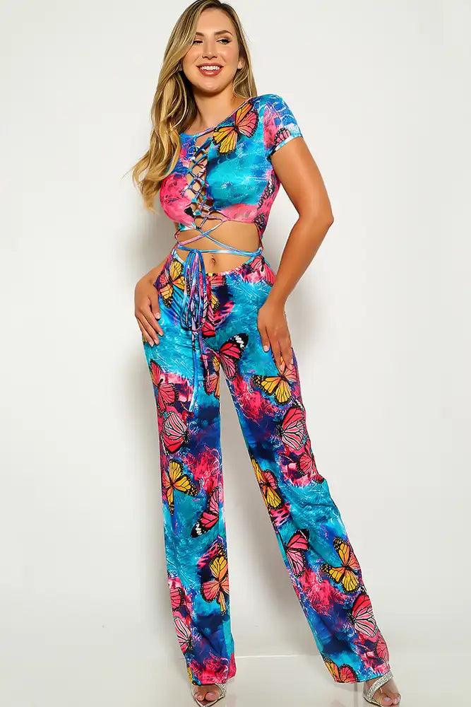 Floral Butterfly Lace Up Jump Suit - AMIClubwear