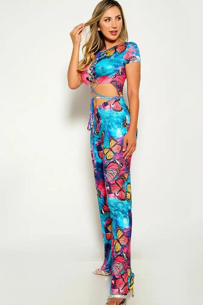 Floral Butterfly Lace Up Jump Suit - AMIClubwear