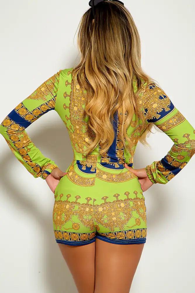 Floral Graphic Print Long Sleeve Romper - AMIClubwear