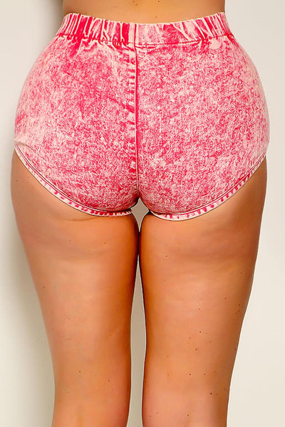 Fuchsia Acid Wash Denim Pull On Stretch Shorts - AMIClubwear