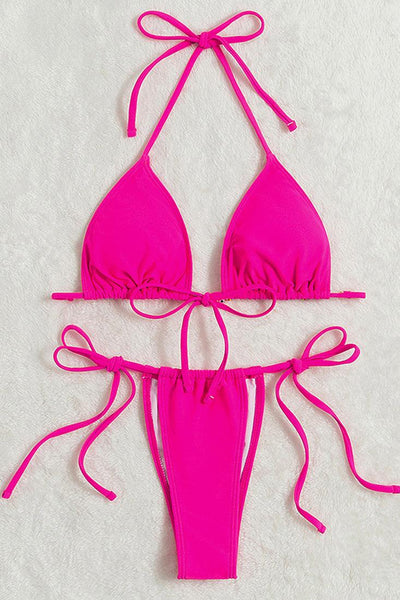 Fuchsia Back Charm Accent Sexy Two Piece Swimsuit - AMIClubwear