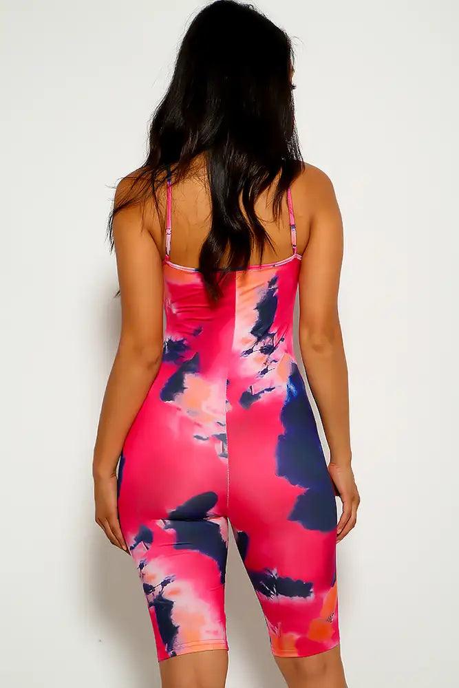 Fuchsia Black Sleeveless Tie Dye Romper - AMIClubwear