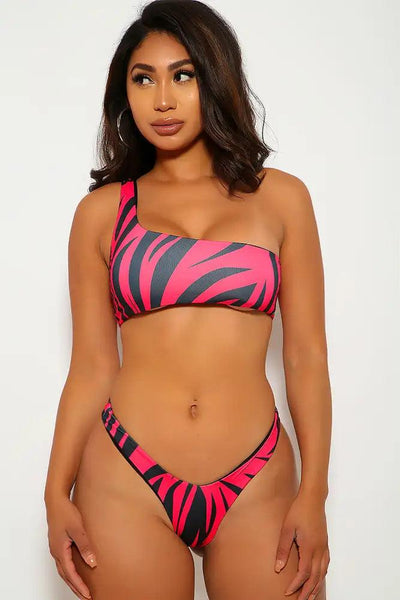 Fuchsia Black Zebra Print Two Piece Swimsuit - AMIClubwear