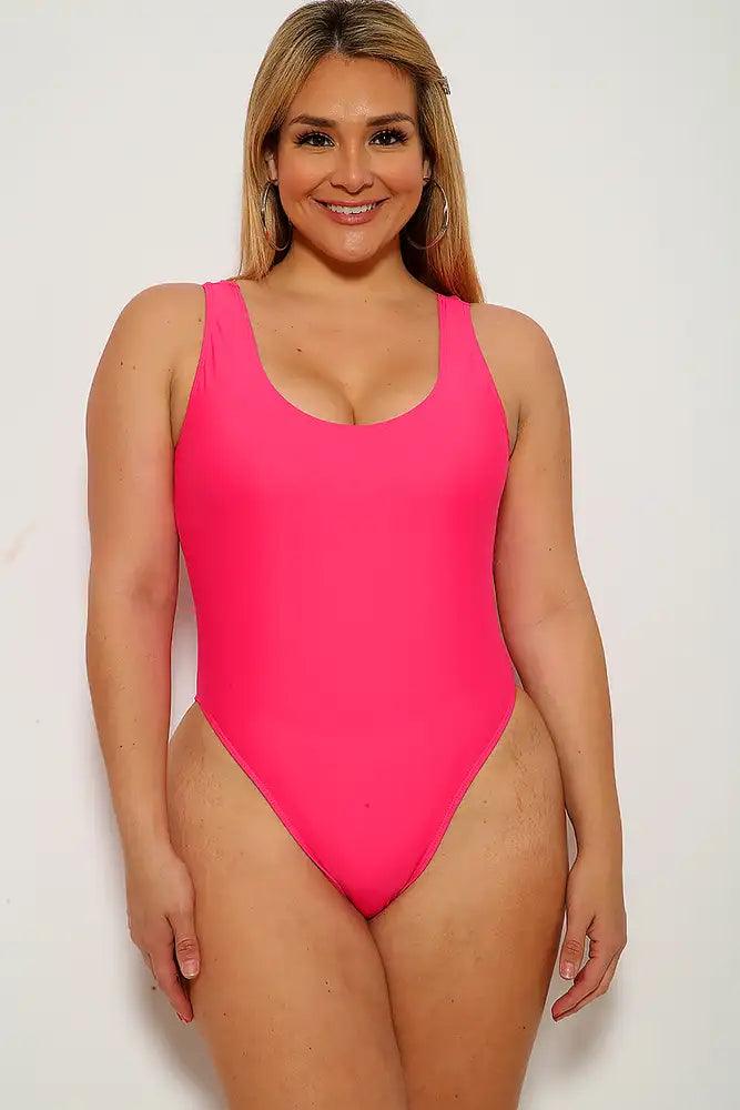 Fuchsia Cheeky Plus Size One Piece Swimsuit - AMIClubwear