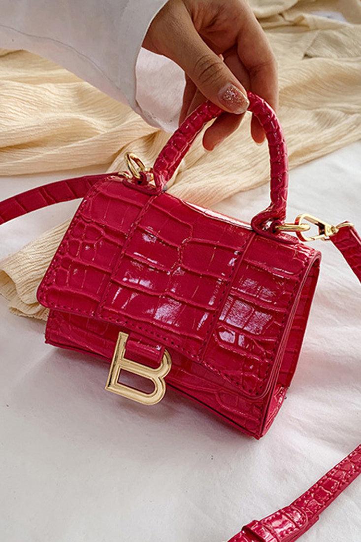 Fuchsia Crocodile Style Small Crossbody Bag - AMIClubwear