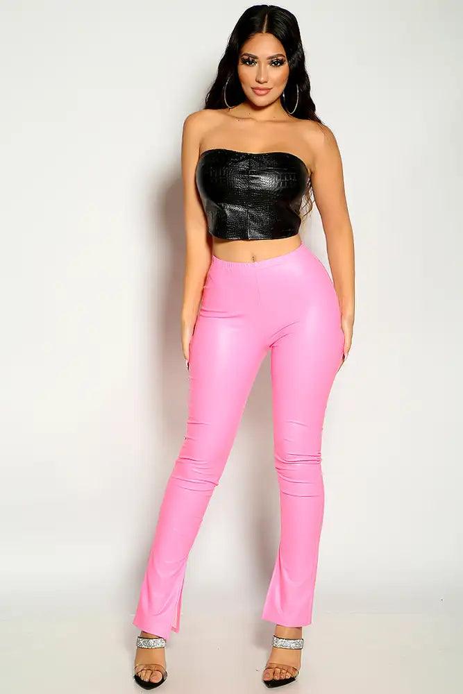 Fuchsia Cut Out Faux Leather Cut Out Pants - AMIClubwear
