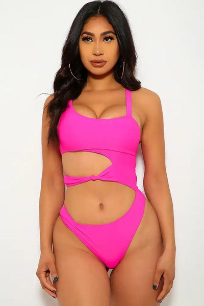 Fuchsia Cut Out One Piece Swimsuit - AMIClubwear