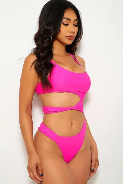 Fuchsia Cut Out One Piece Swimsuit - AMIClubwear