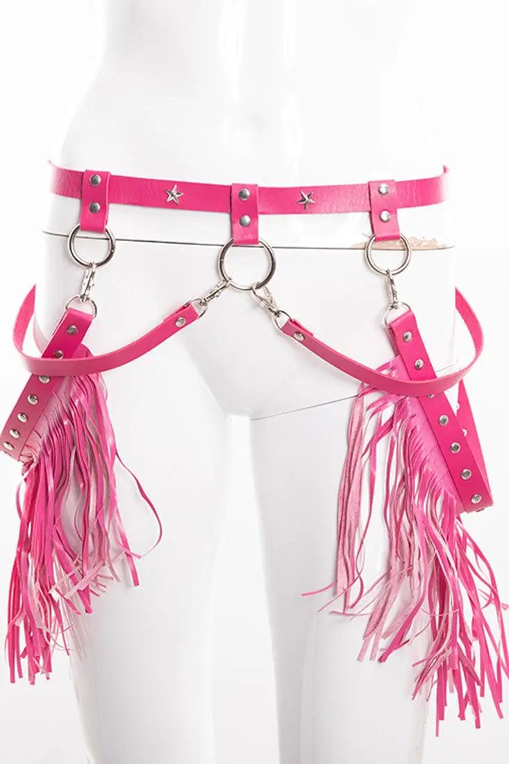 Fuchsia Fringe Chained Body Belt