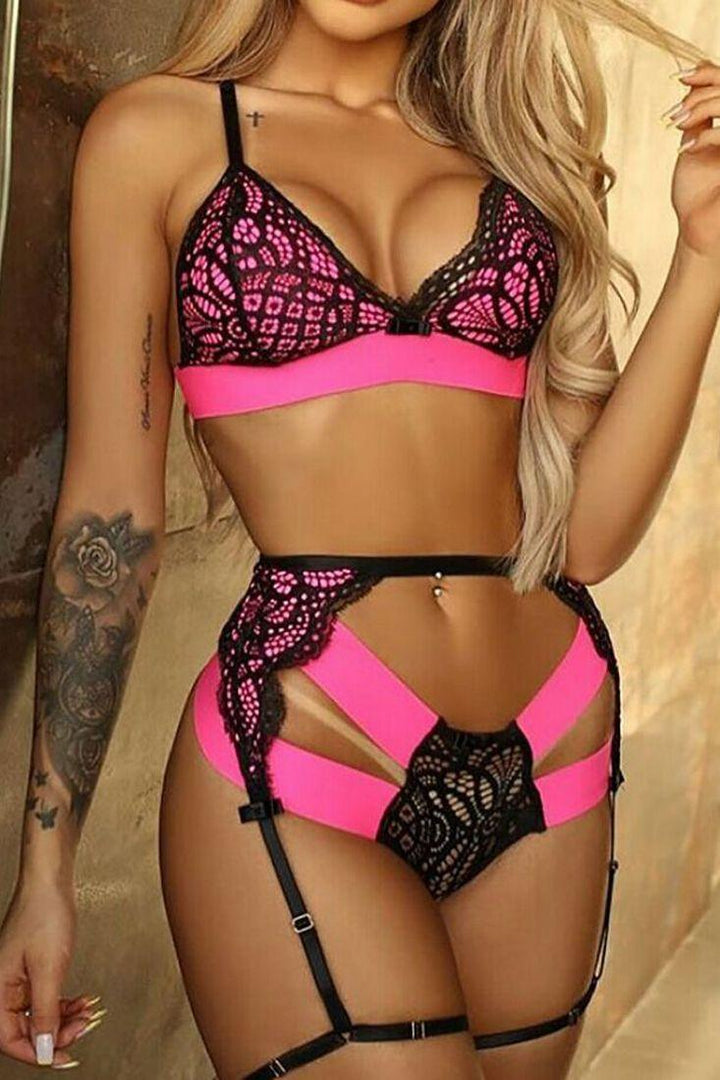 Fuchsia Lace Strappy Two Tone Sexy Two Piece Lingerie AMIClubwear Fuchsia Lace Strappy Two Tone Sexy Two Piece Lingerie AMIClubwear
