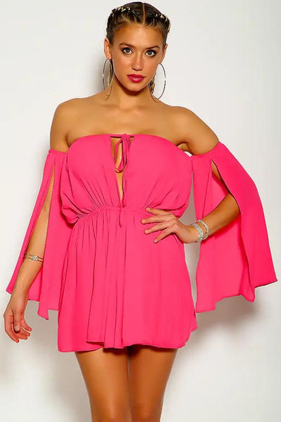 Fuchsia Off The Shoulder Sexy Flowy Party Dress - AMIClubwear