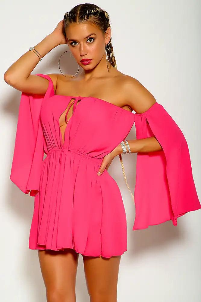 Fuchsia Off The Shoulder Sexy Flowy Party Dress - AMIClubwear