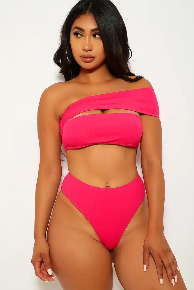 Fuchsia One Strap Two Piece Swimsuit - AMIClubwear