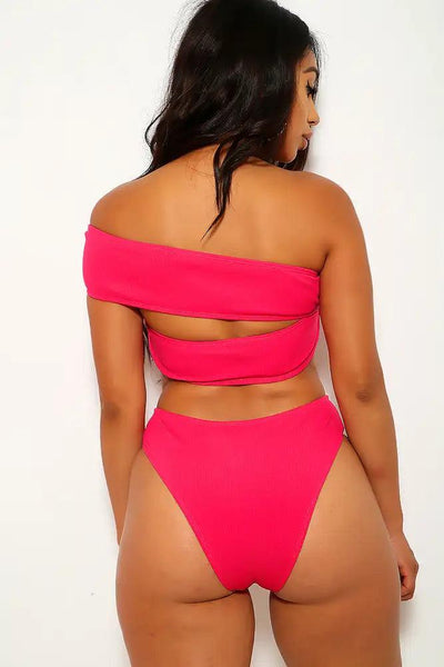 Fuchsia One Strap Two Piece Swimsuit - AMIClubwear